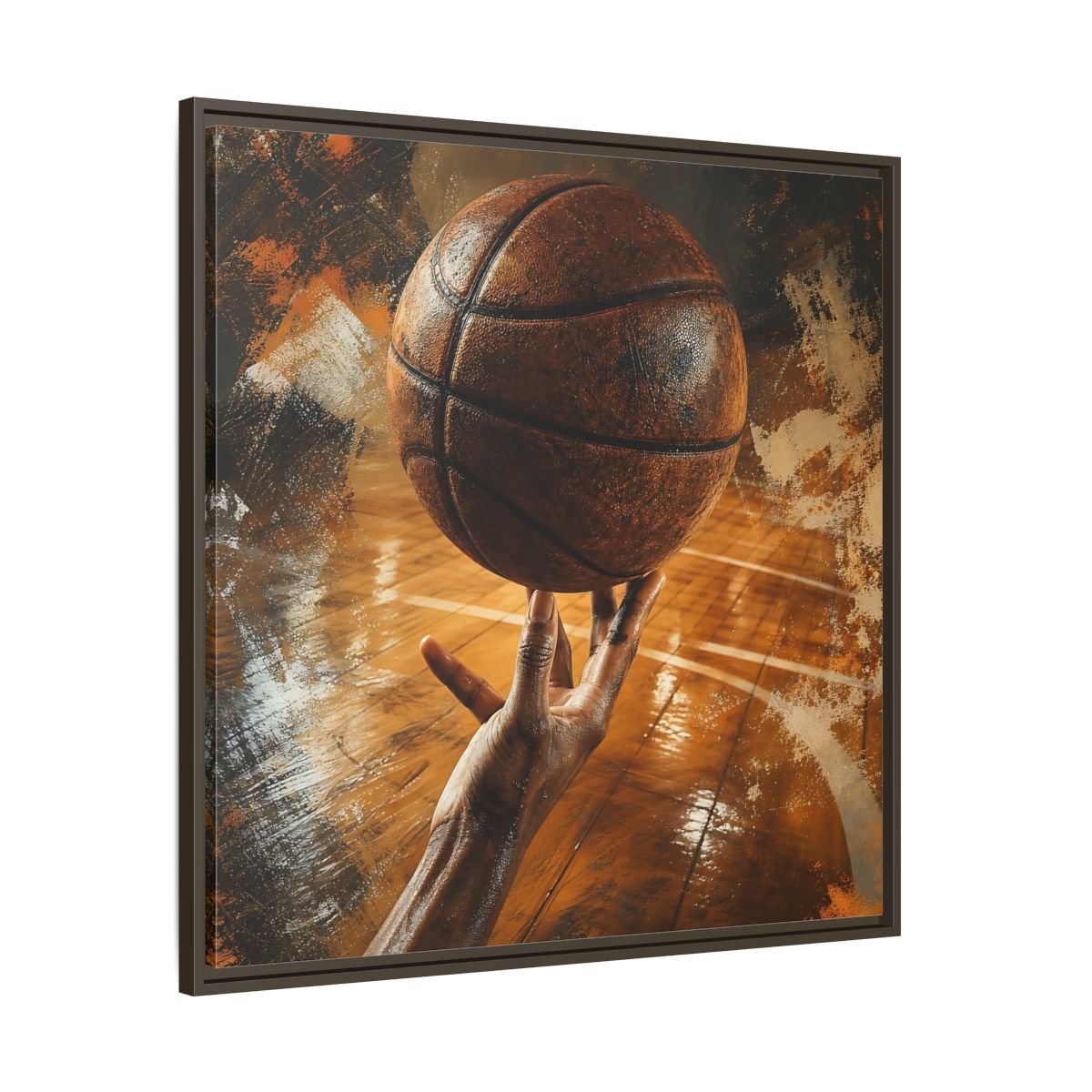Main Mockup. Spinning Basketball Moment shown as framed canvas print