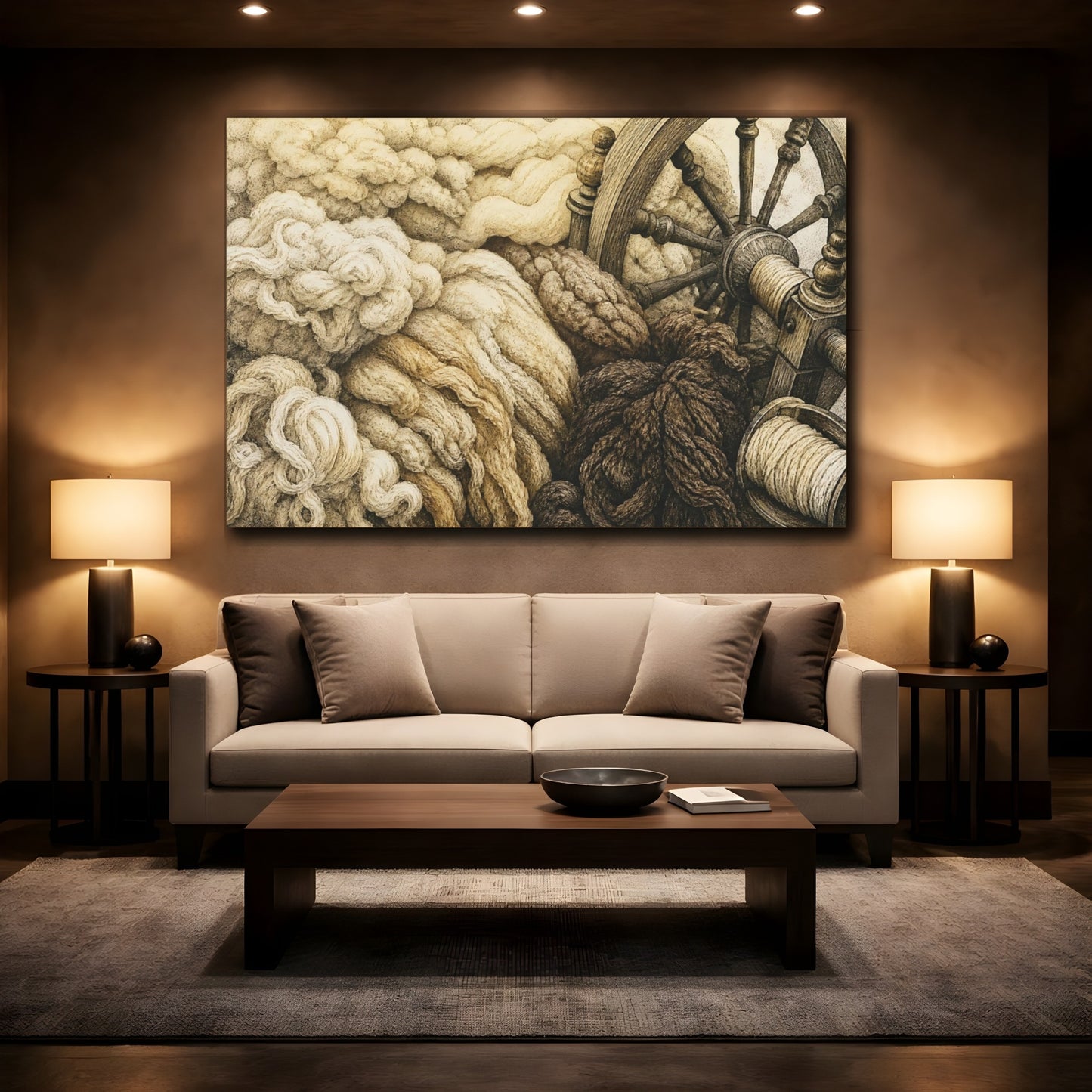 Mockup 2. Spinning Wheel & Wool shown as canvas print