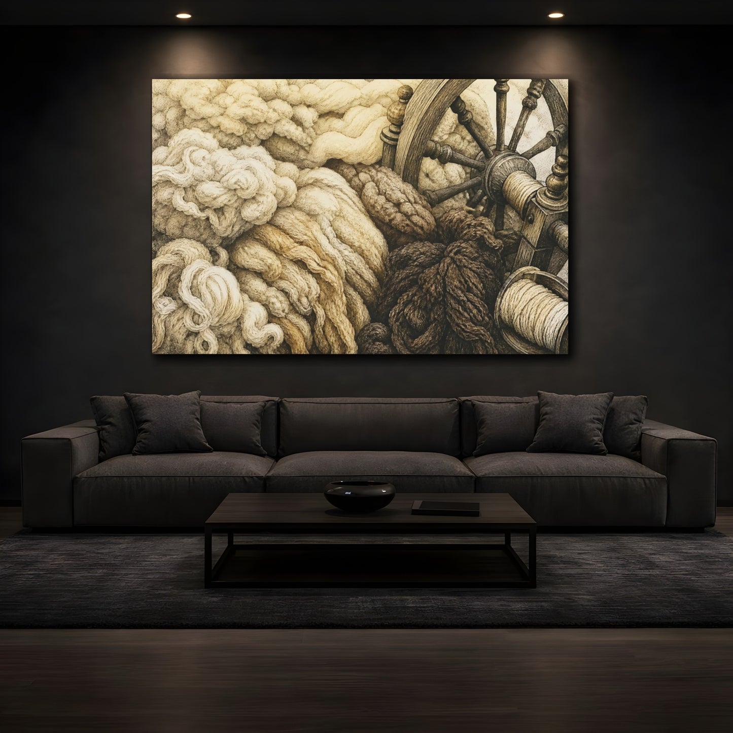 Mockup 3. Spinning Wheel & Wool shown as canvas print