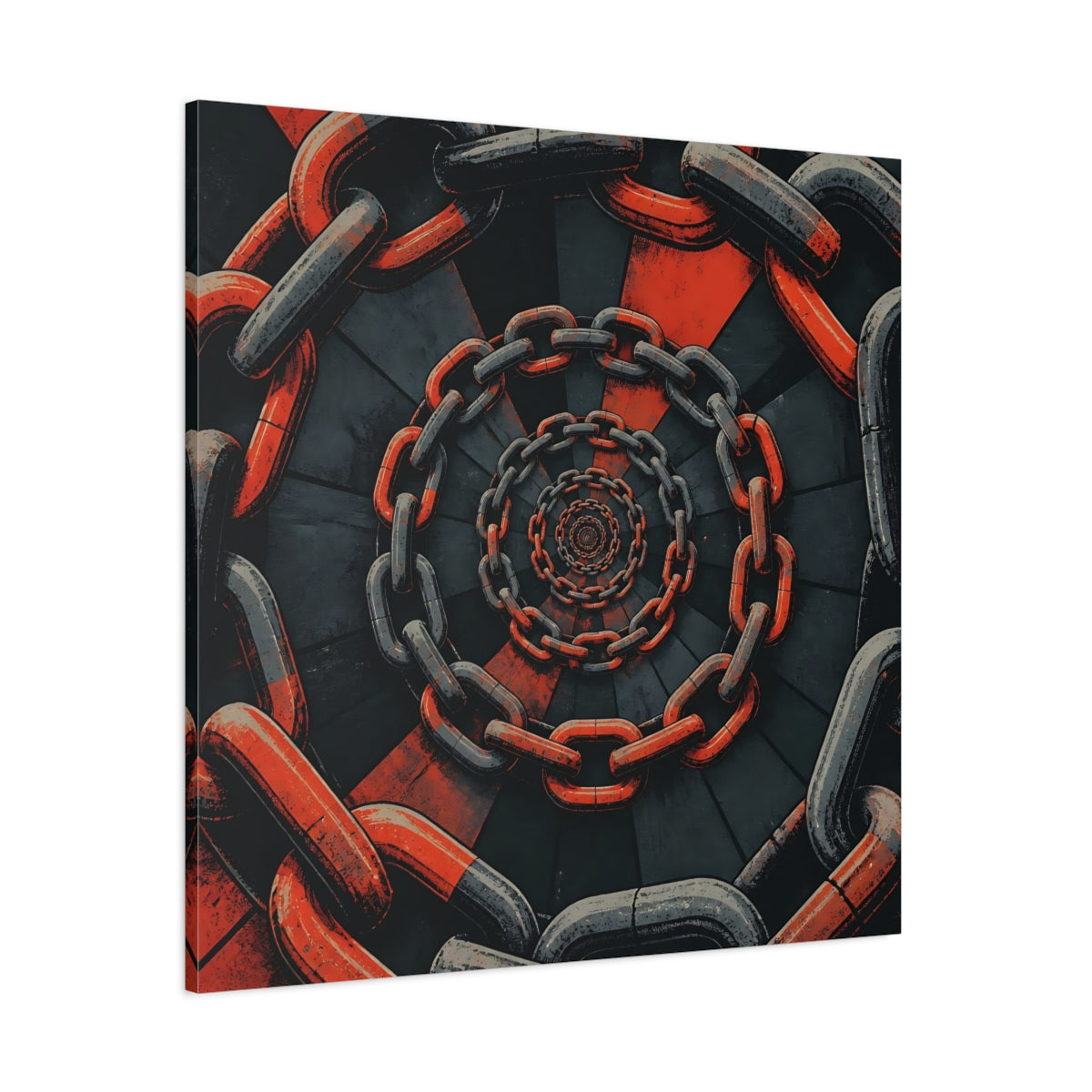 Side Mockup 1. Spiral Of Chains shown as canvas print