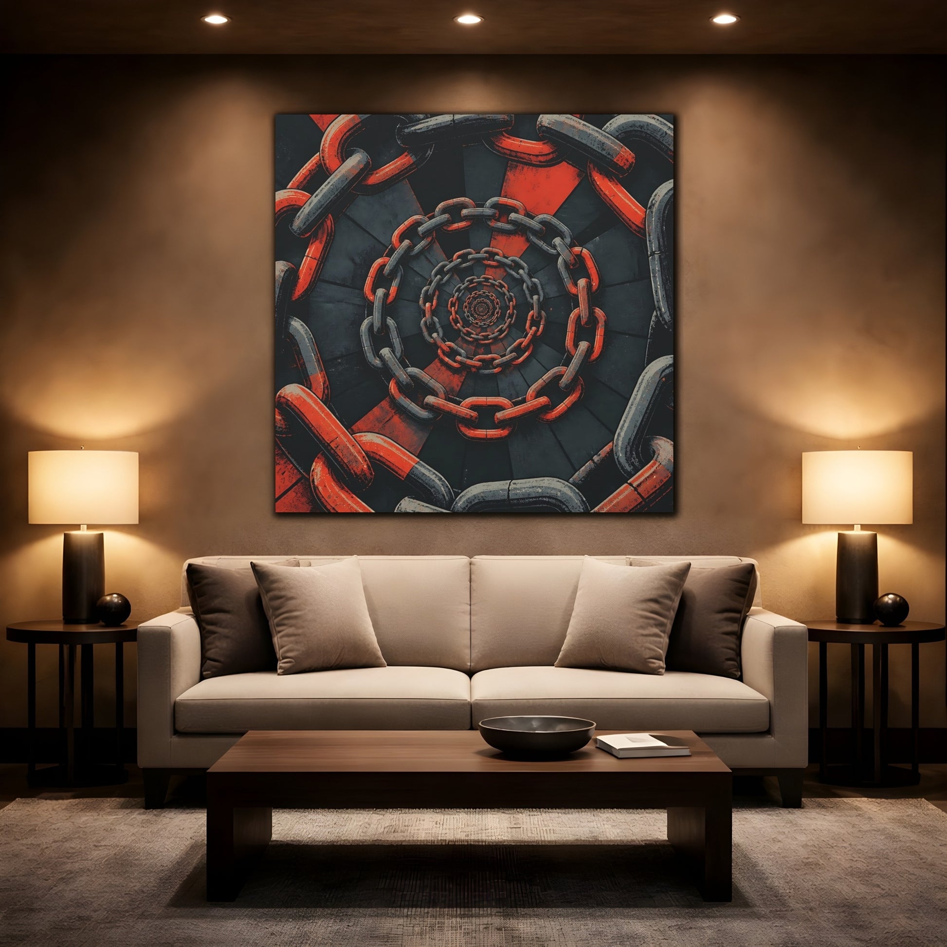 Mockup 2. Spiral Of Chains shown as canvas print
