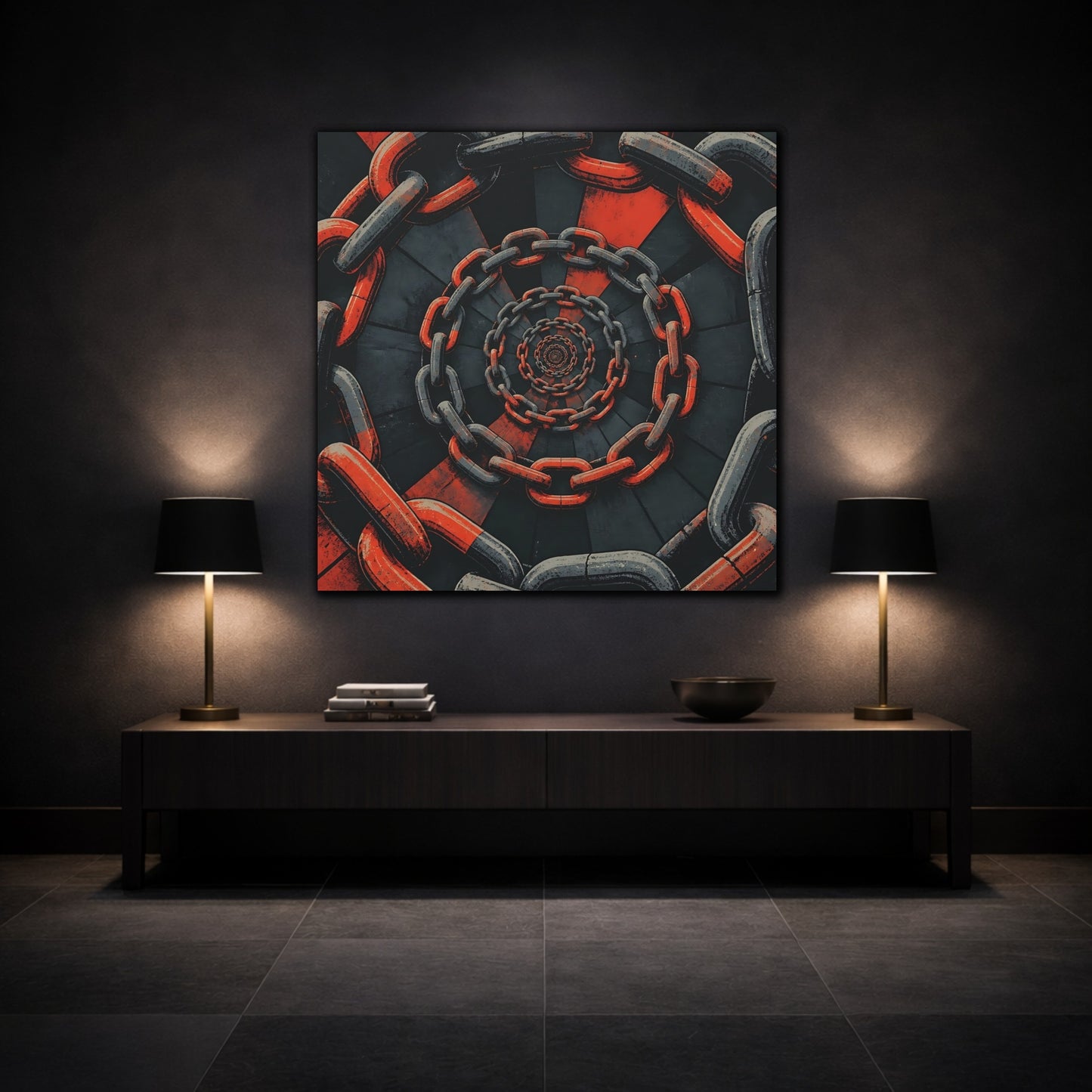 Mockup 3. Spiral Of Chains shown as canvas print