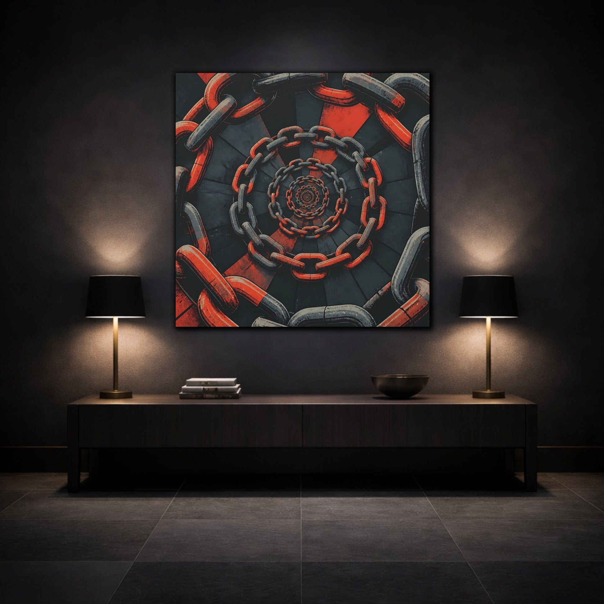 Mockup 3. Spiral Of Chains shown as canvas print