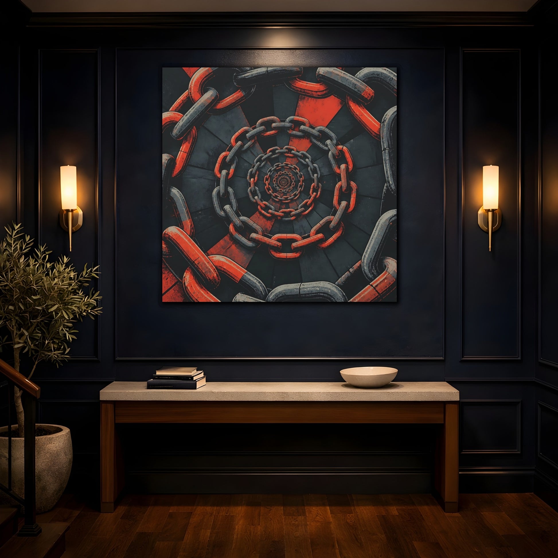 Mockup 4. Spiral Of Chains shown as canvas print