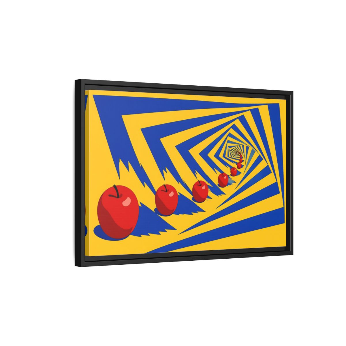 Side Mockup 3. Spiral Of Red Apples shown as framed canvas print