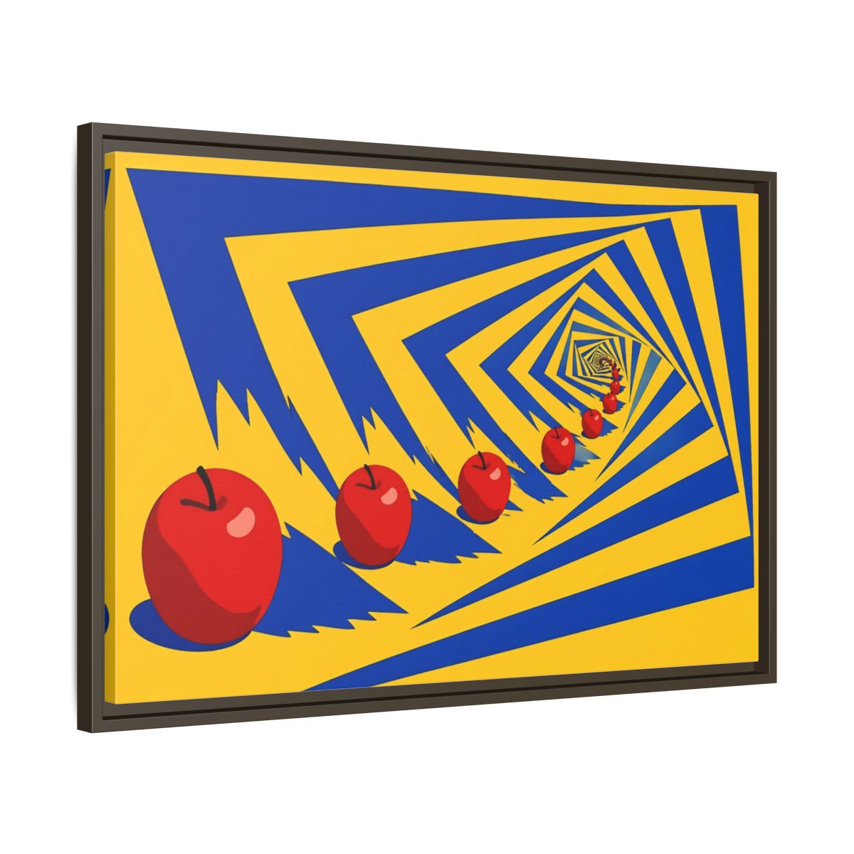 Side Mockup 11. Spiral Of Red Apples shown as framed canvas print