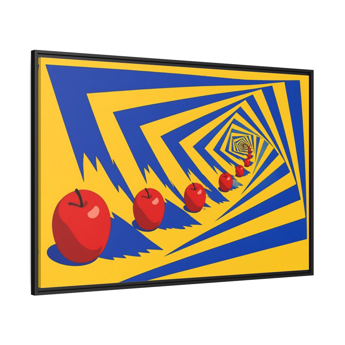 Side Mockup 12. Spiral Of Red Apples shown as framed canvas print