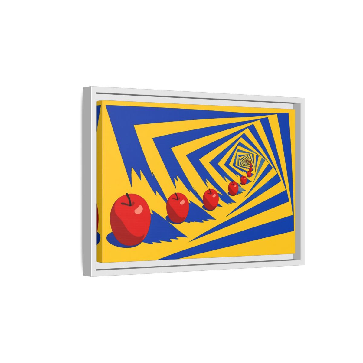 Side Mockup 4. Spiral Of Red Apples shown as framed canvas print