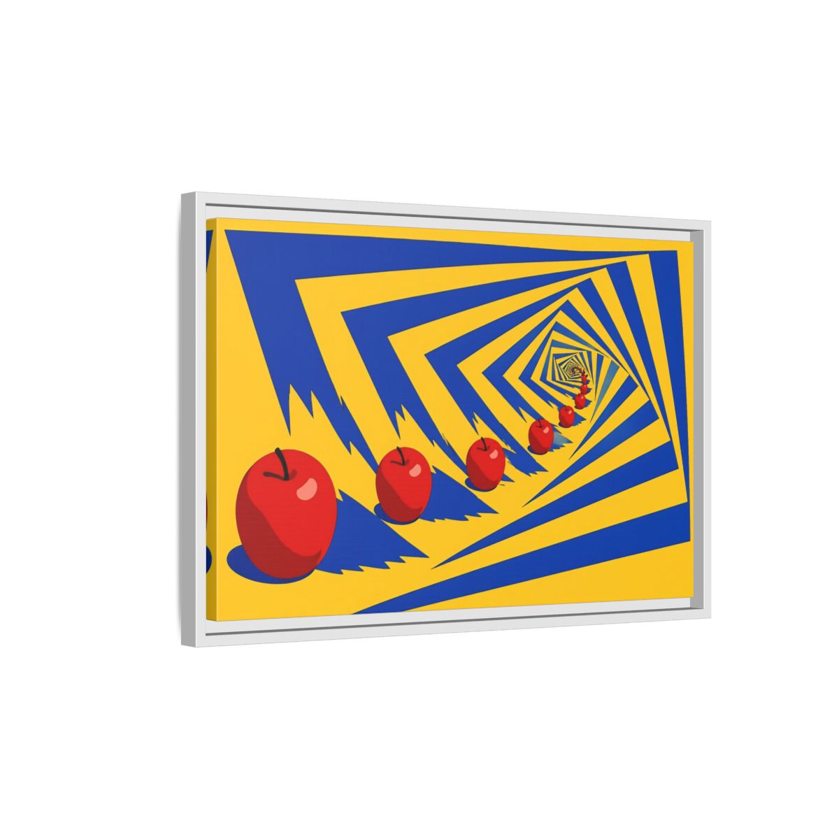 Side Mockup 1. Spiral Of Red Apples shown as framed canvas print