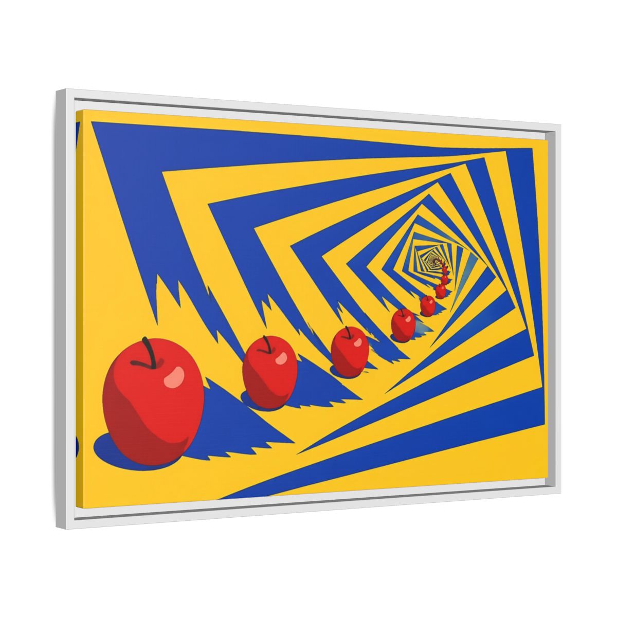 Side Mockup 10. Spiral Of Red Apples shown as framed canvas print