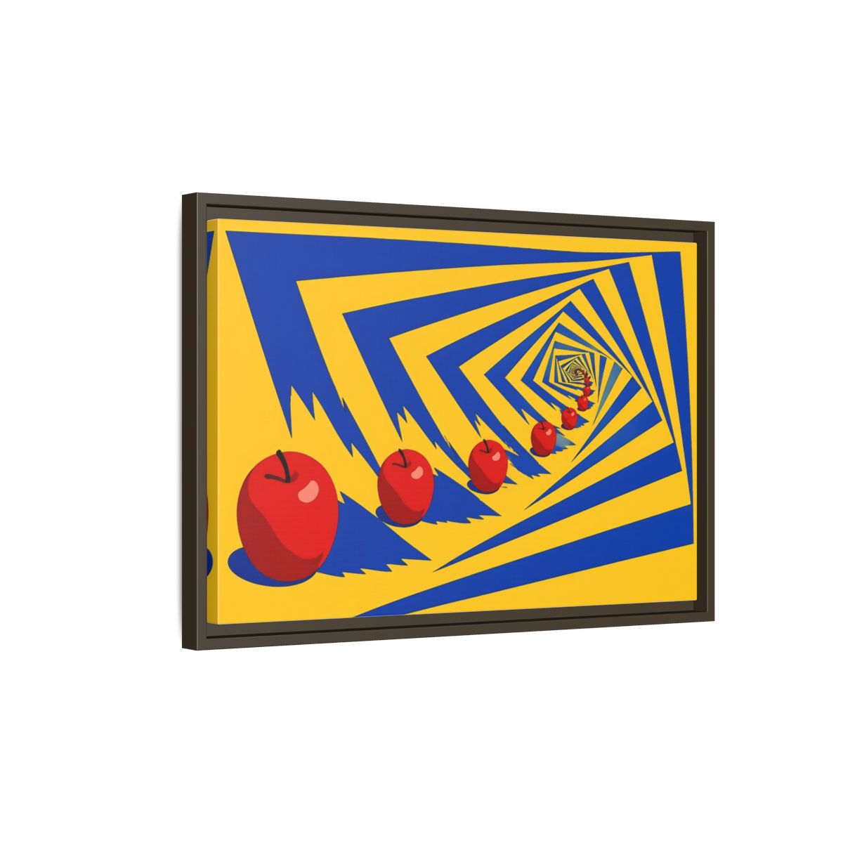 Side Mockup 2. Spiral Of Red Apples shown as framed canvas print