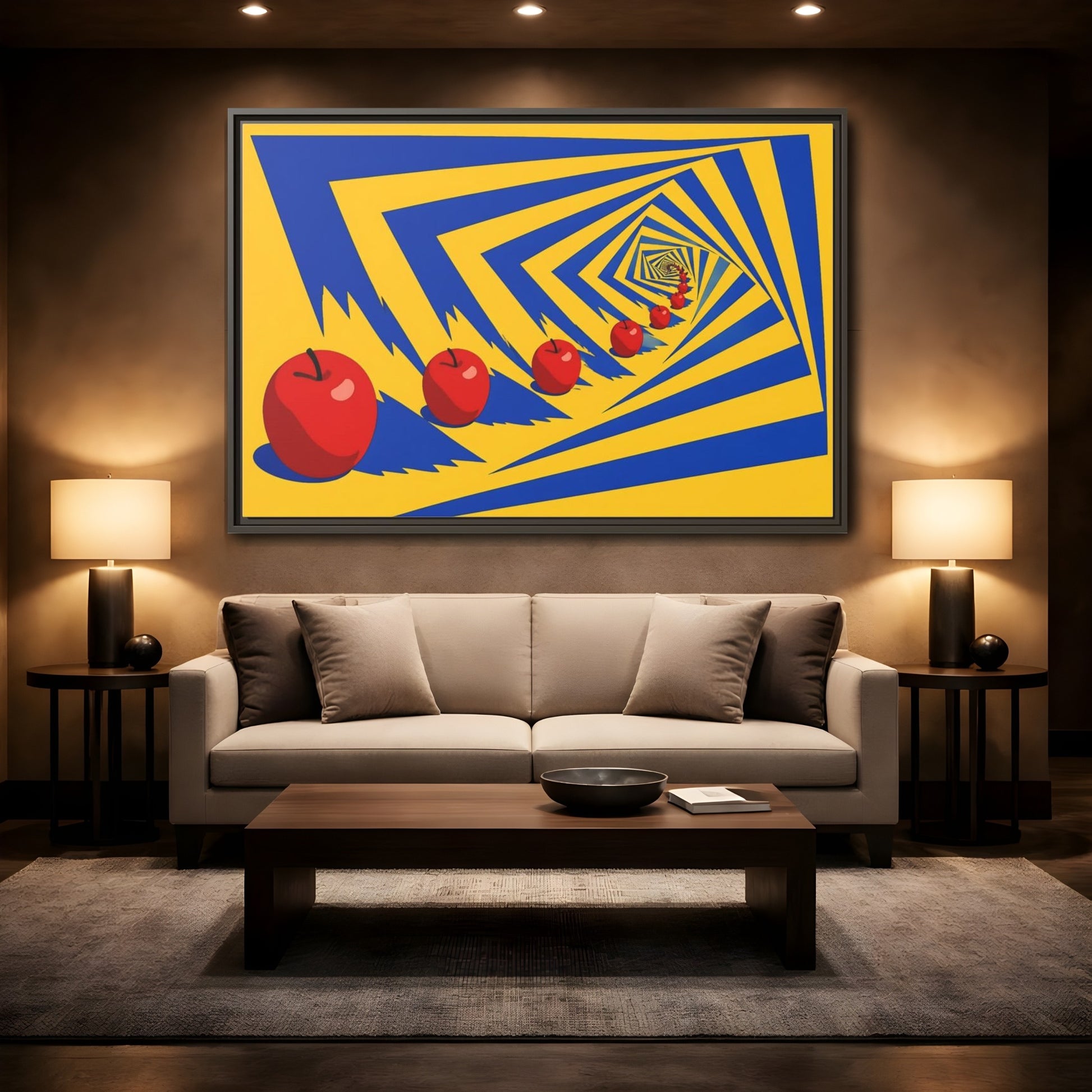 Mockup 2. Spiral Of Red Apples shown as framed canvas print