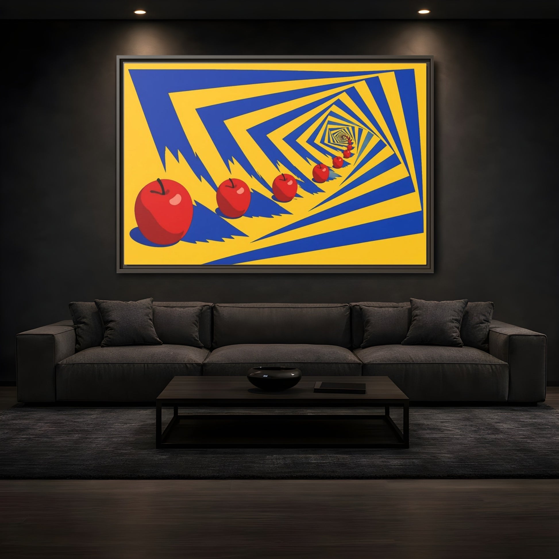 Mockup 3. Spiral Of Red Apples shown as framed canvas print