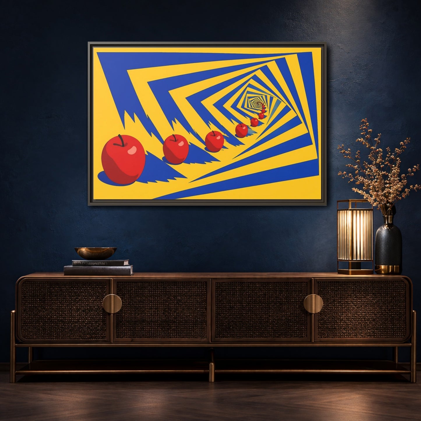 Mockup 4. Spiral Of Red Apples shown as framed canvas print