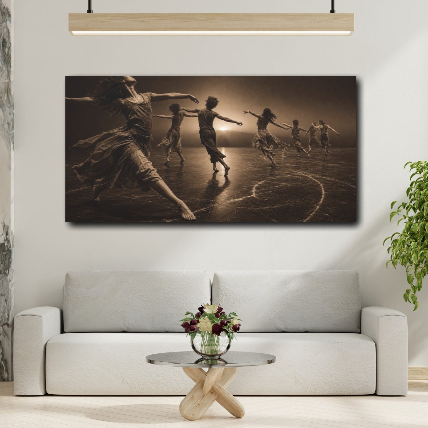 Mockup 2. Spiraling Sepia Dancers shown as canvas print