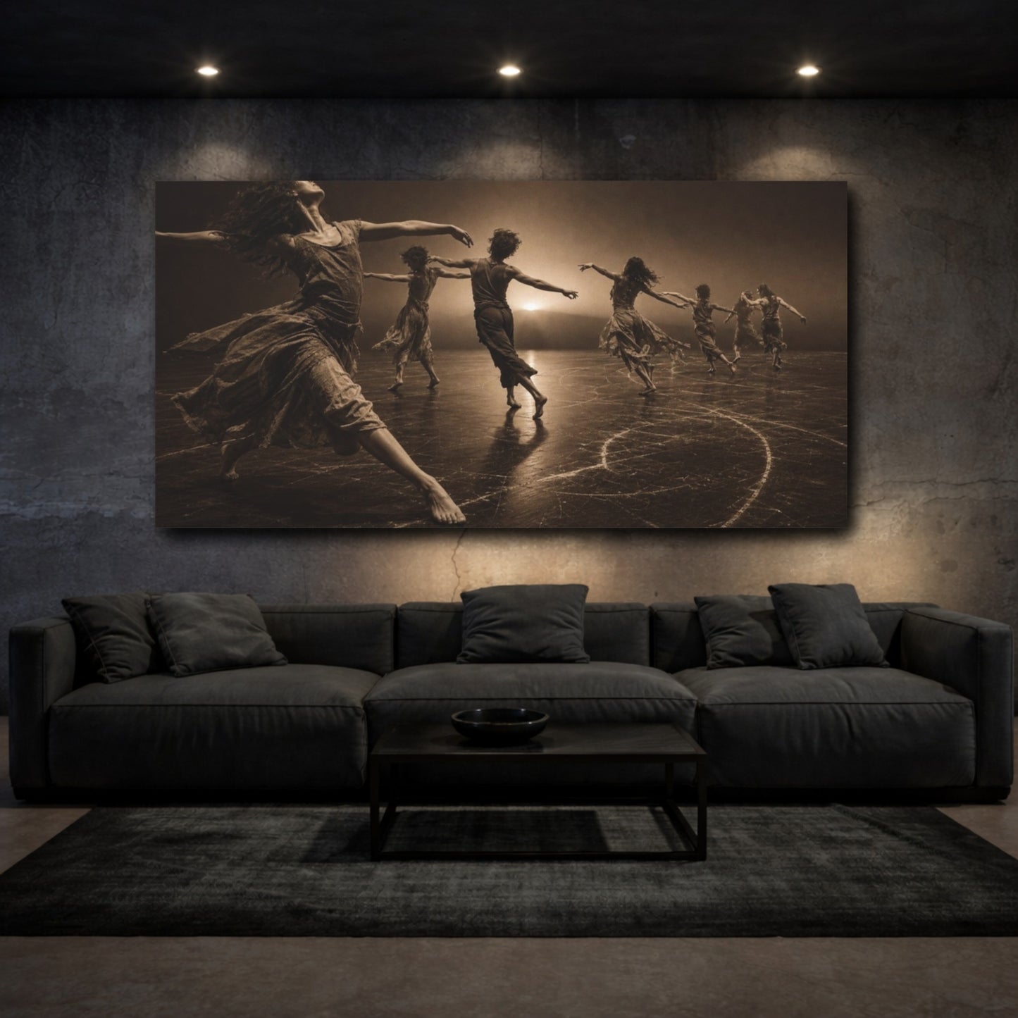 Mockup 3. Spiraling Sepia Dancers shown as canvas print