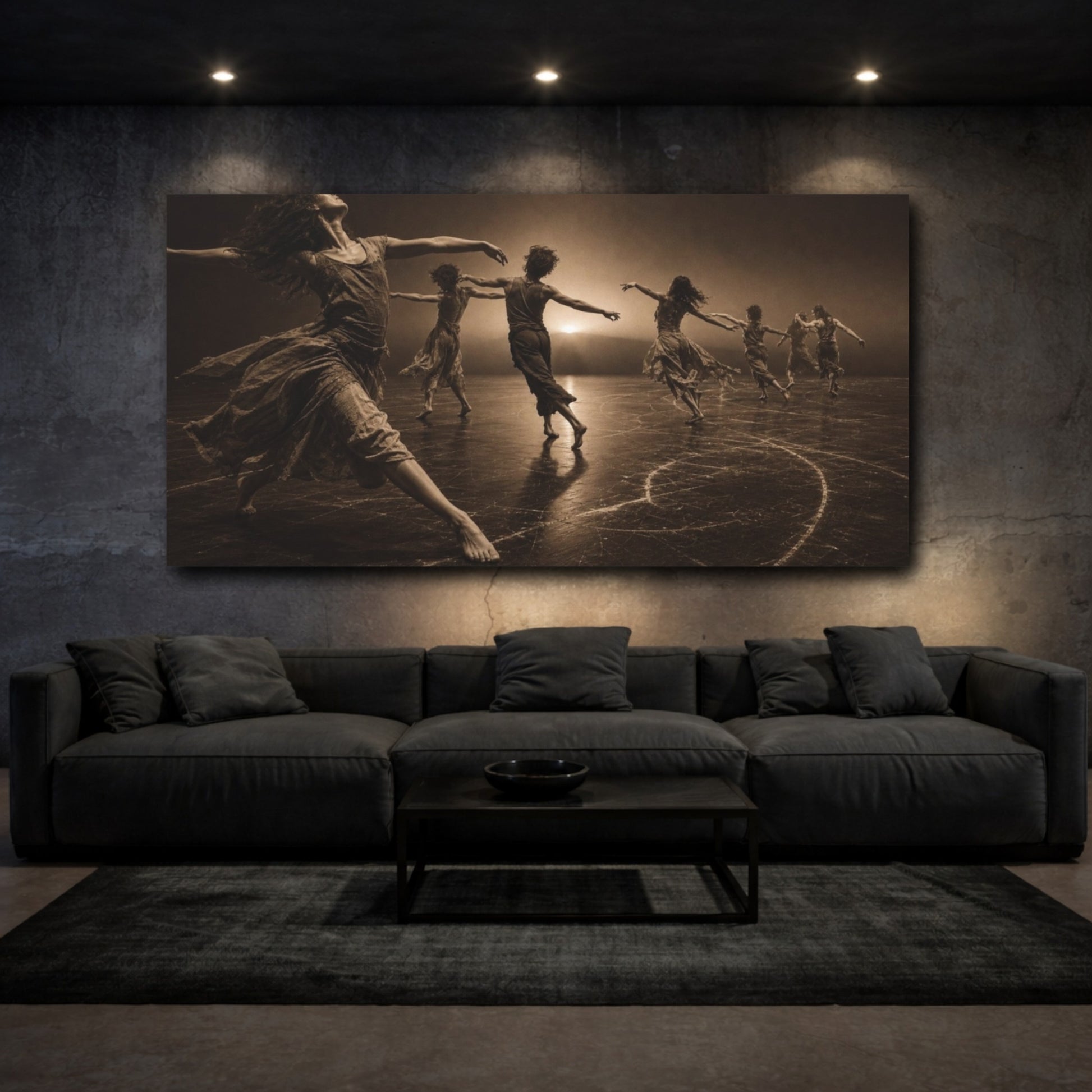 Mockup 3. Spiraling Sepia Dancers shown as canvas print
