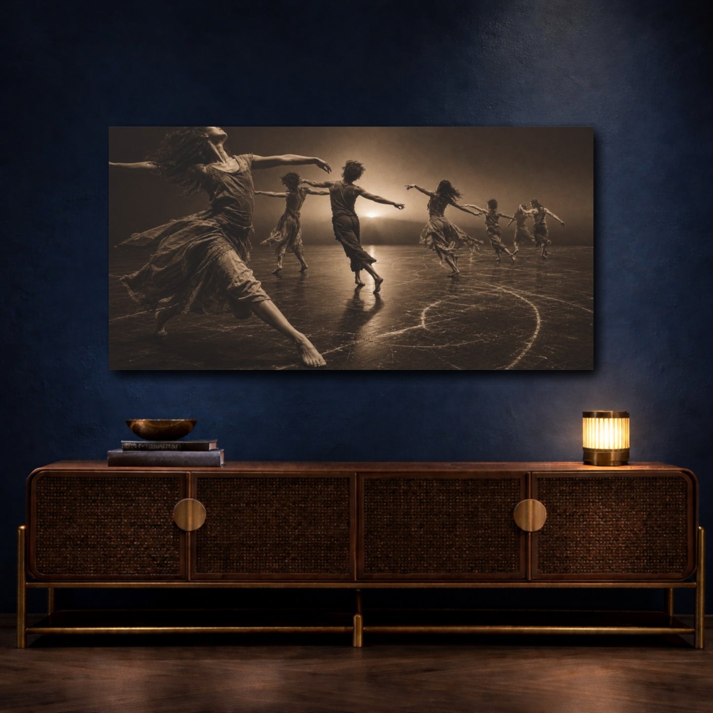 Mockup 4. Spiraling Sepia Dancers shown as canvas print