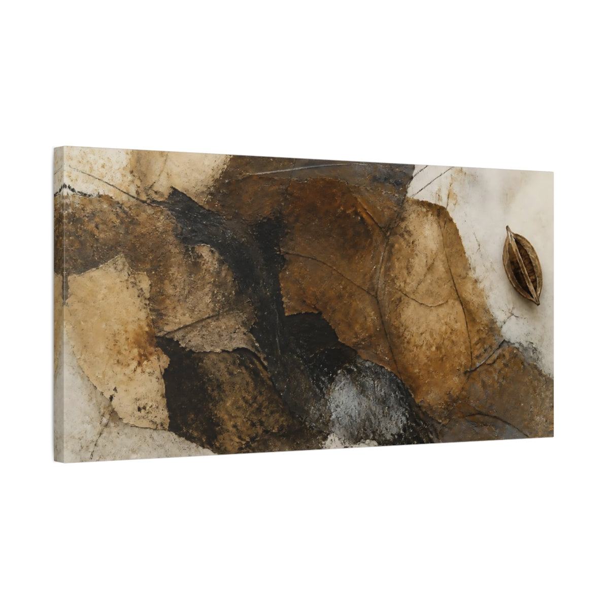 Side Mockup 1. Split Seedpod On Parchment shown as canvas print