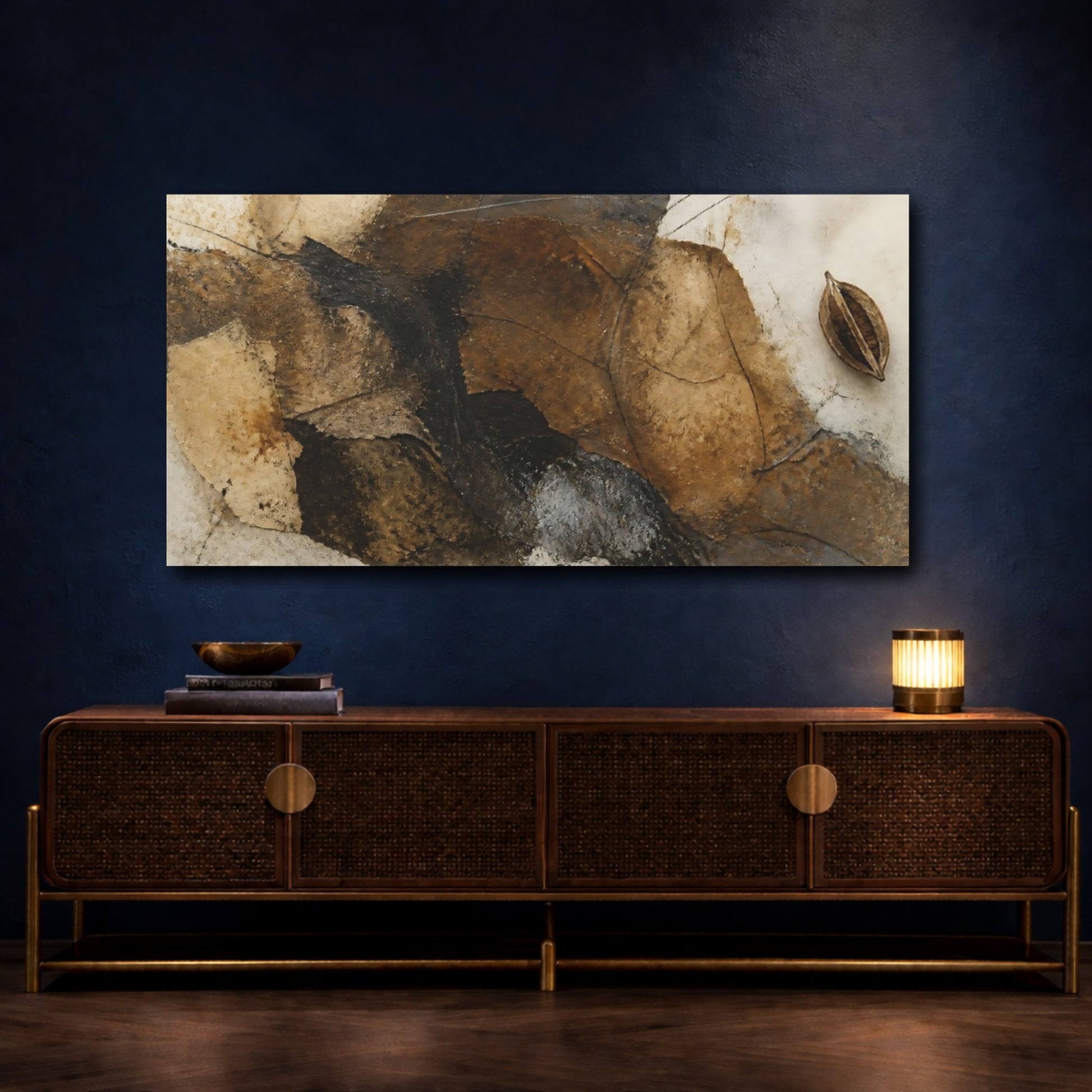 Mockup 4. Split Seedpod On Parchment shown as canvas print