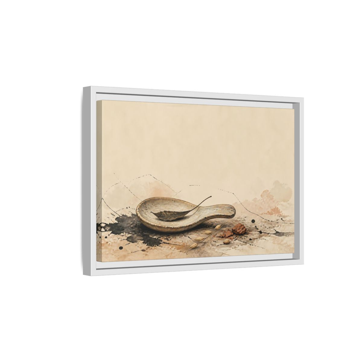 Side Mockup 4. Spoon Rest With Dried Leaf shown as framed canvas print