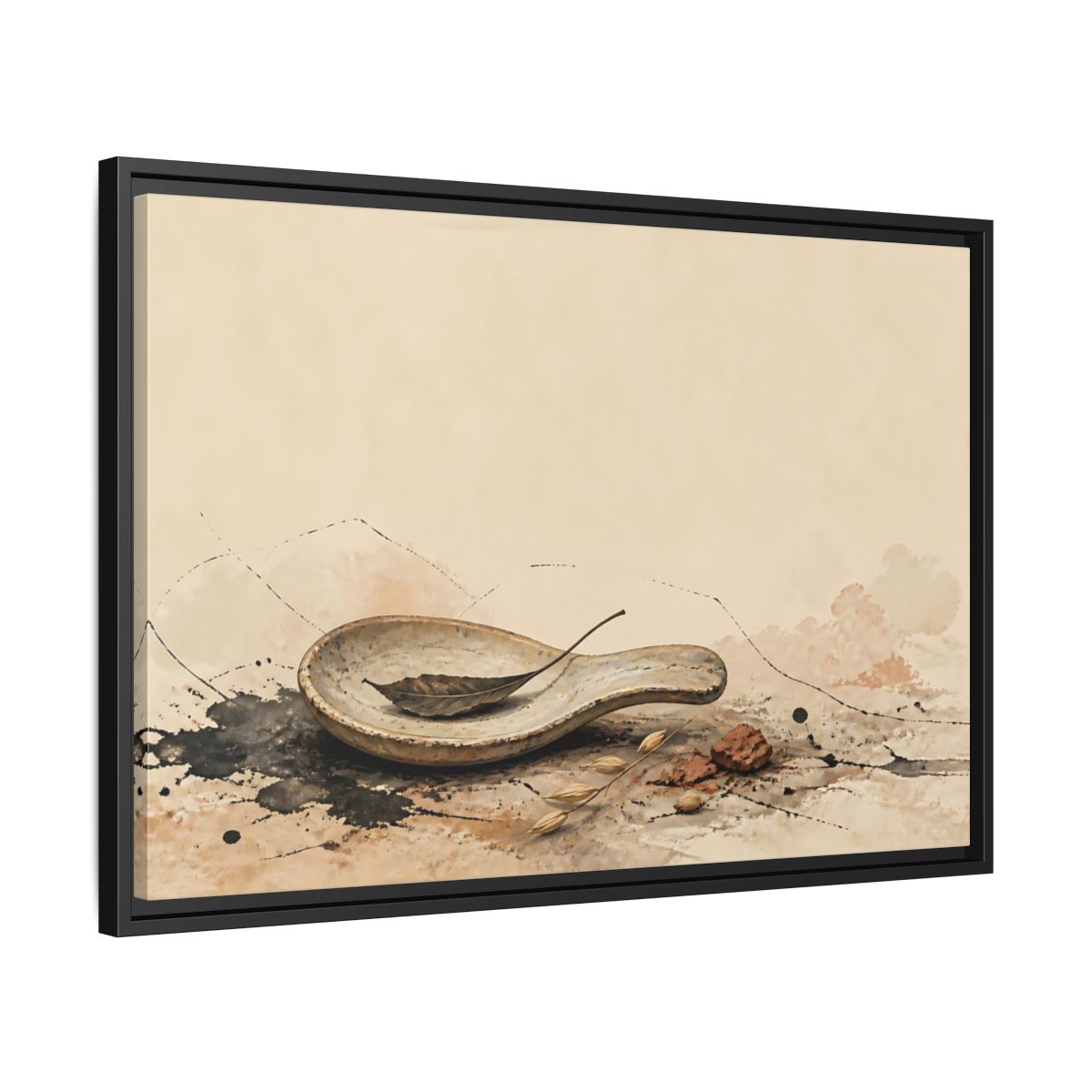 Side Mockup 14. Spoon Rest With Dried Leaf shown as framed canvas print