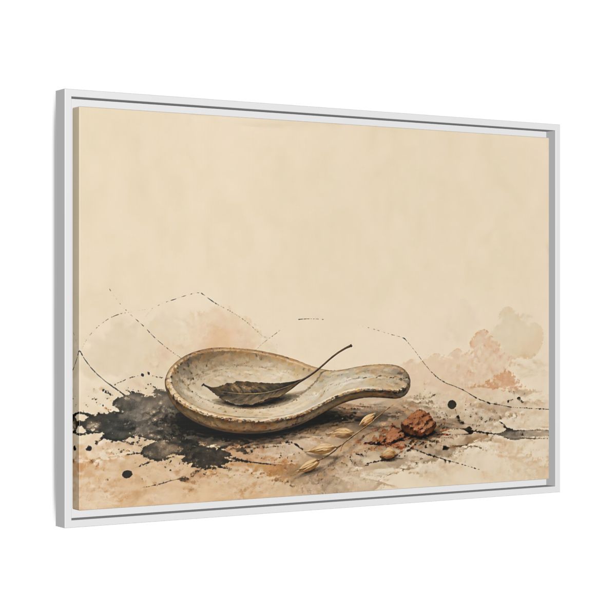 Side Mockup 9. Spoon Rest With Dried Leaf shown as framed canvas print