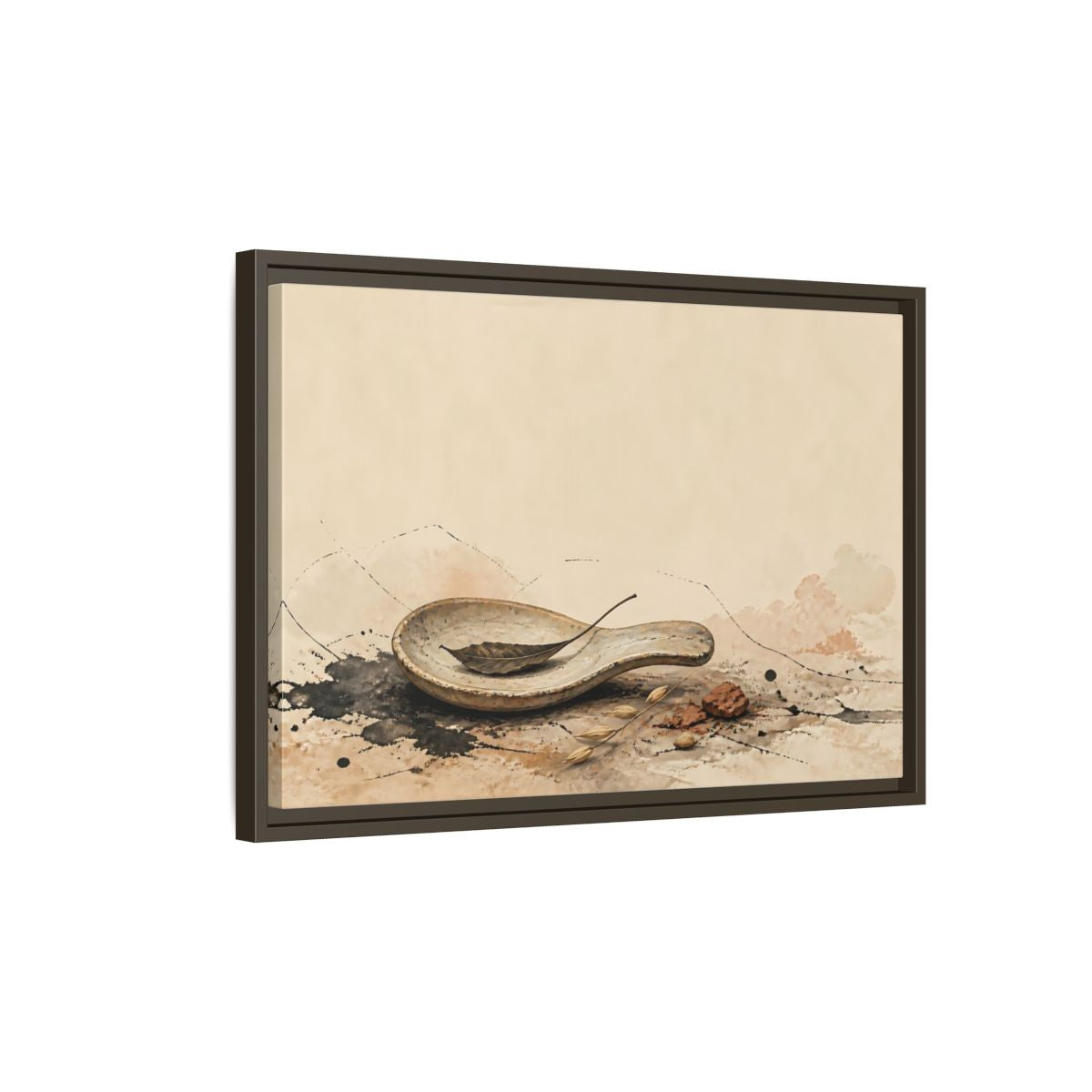 Side Mockup 2. Spoon Rest With Dried Leaf shown as framed canvas print
