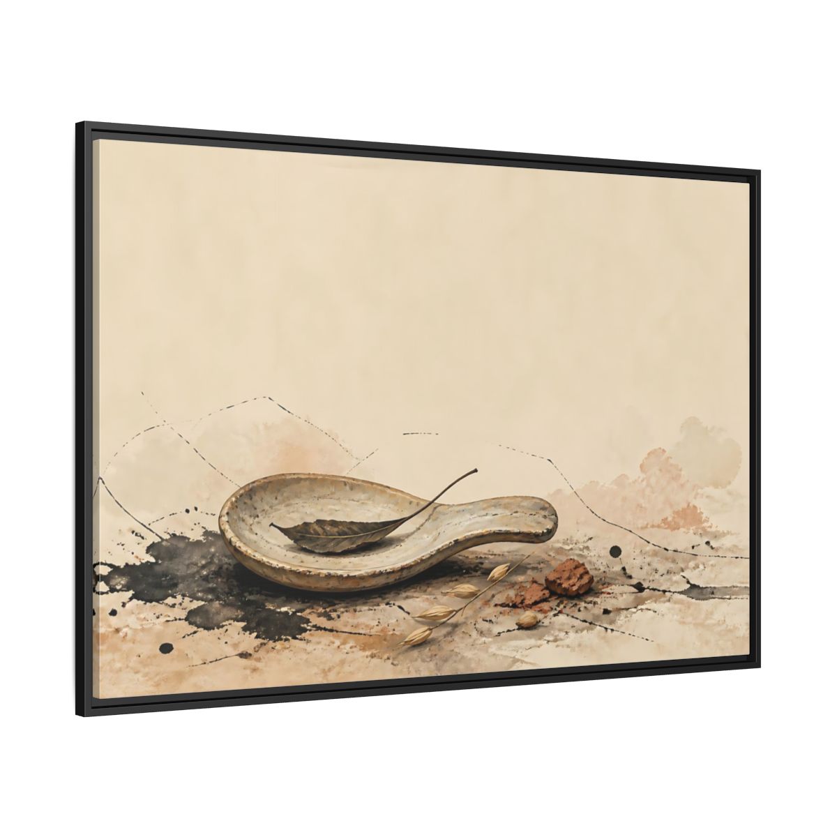 Side Mockup 12. Spoon Rest With Dried Leaf shown as framed canvas print