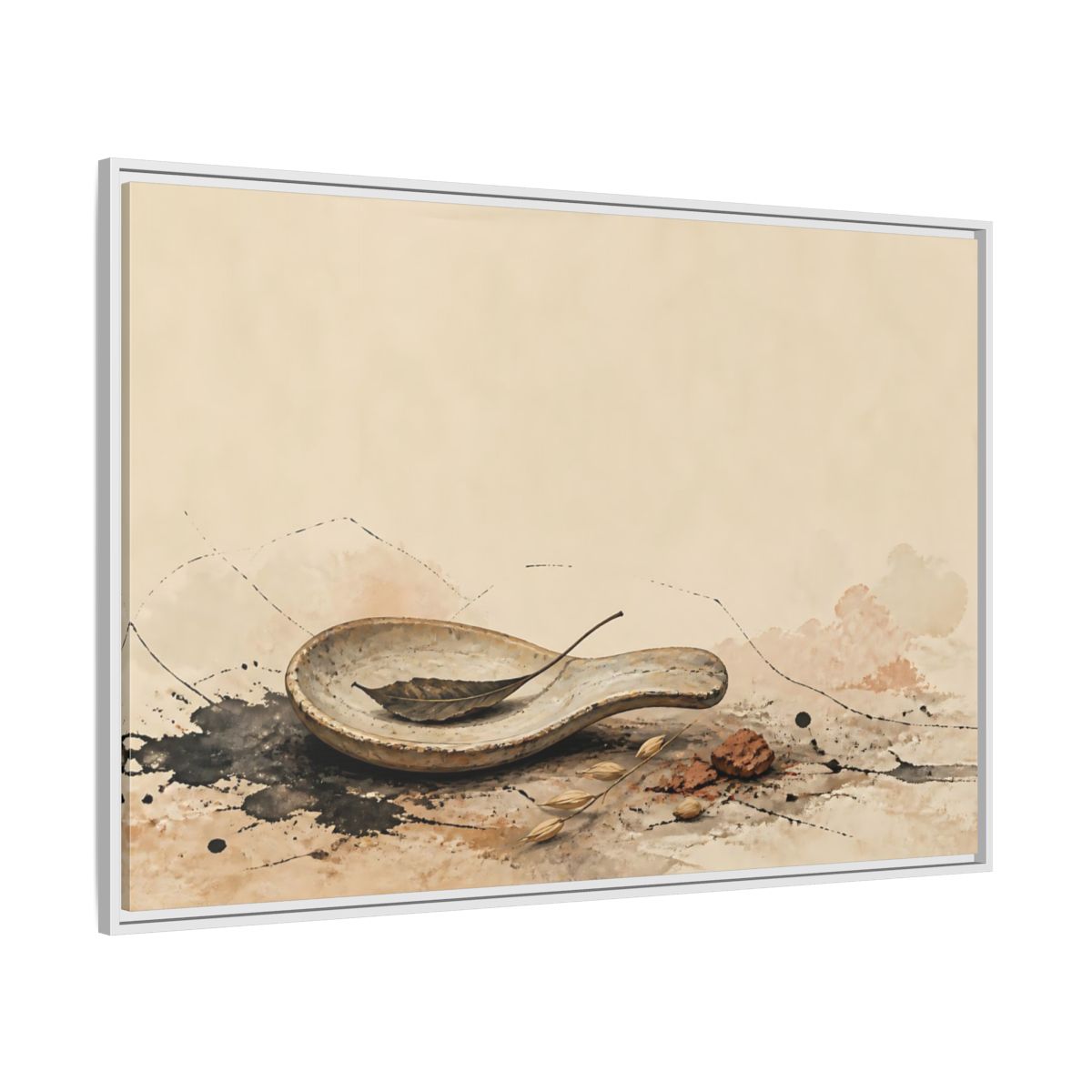 Side Mockup 7. Spoon Rest With Dried Leaf shown as framed canvas print