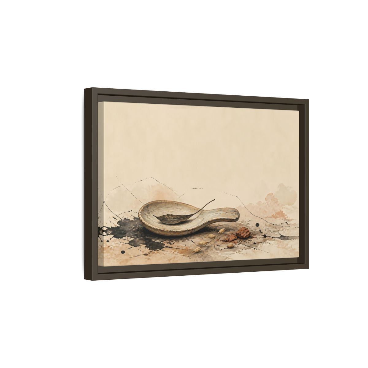 Side Mockup 5. Spoon Rest With Dried Leaf shown as framed canvas print