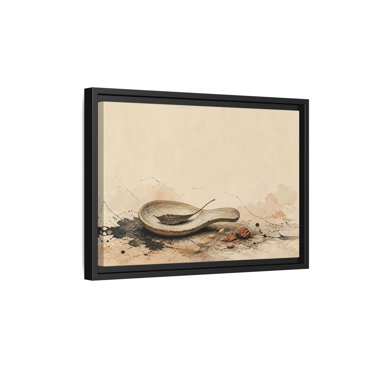 Side Mockup 6. Spoon Rest With Dried Leaf shown as framed canvas print
