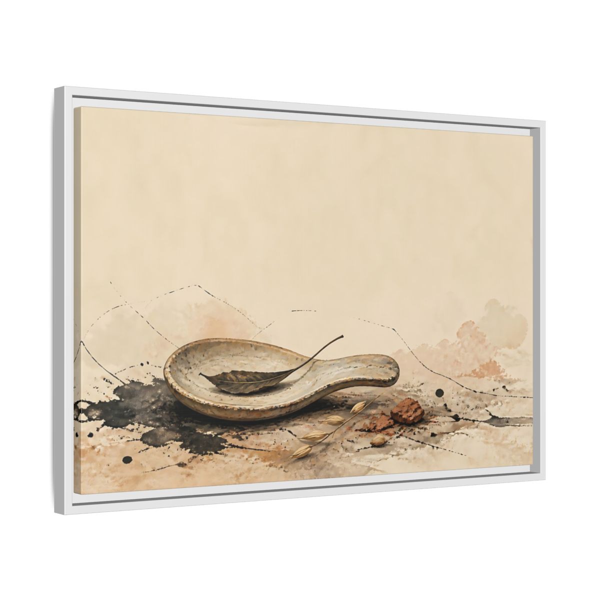 Side Mockup 10. Spoon Rest With Dried Leaf shown as framed canvas print