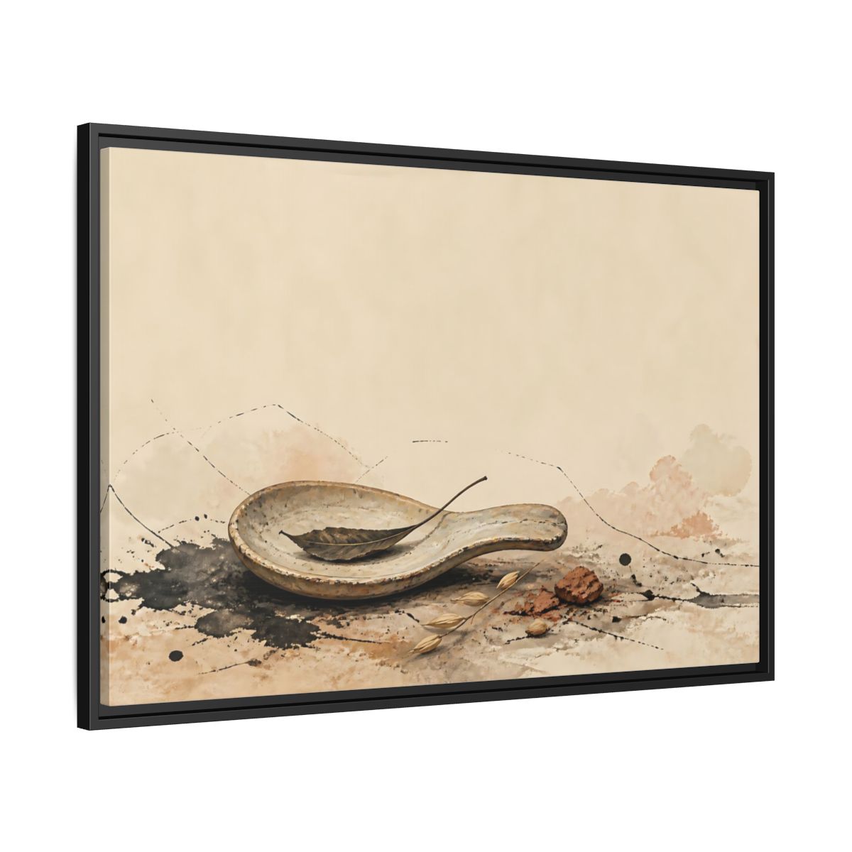 Side Mockup 13. Spoon Rest With Dried Leaf shown as framed canvas print