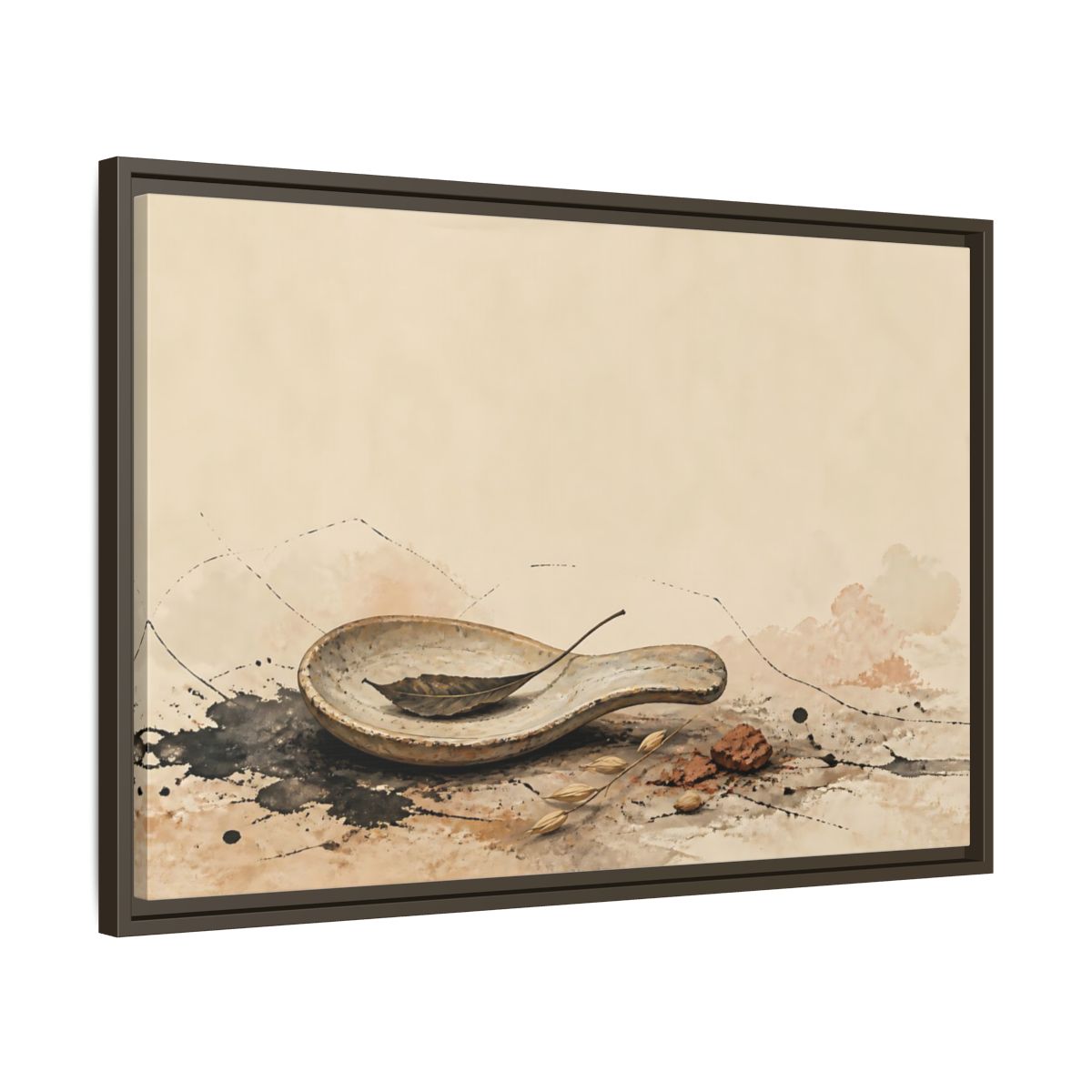 Side Mockup 11. Spoon Rest With Dried Leaf shown as framed canvas print