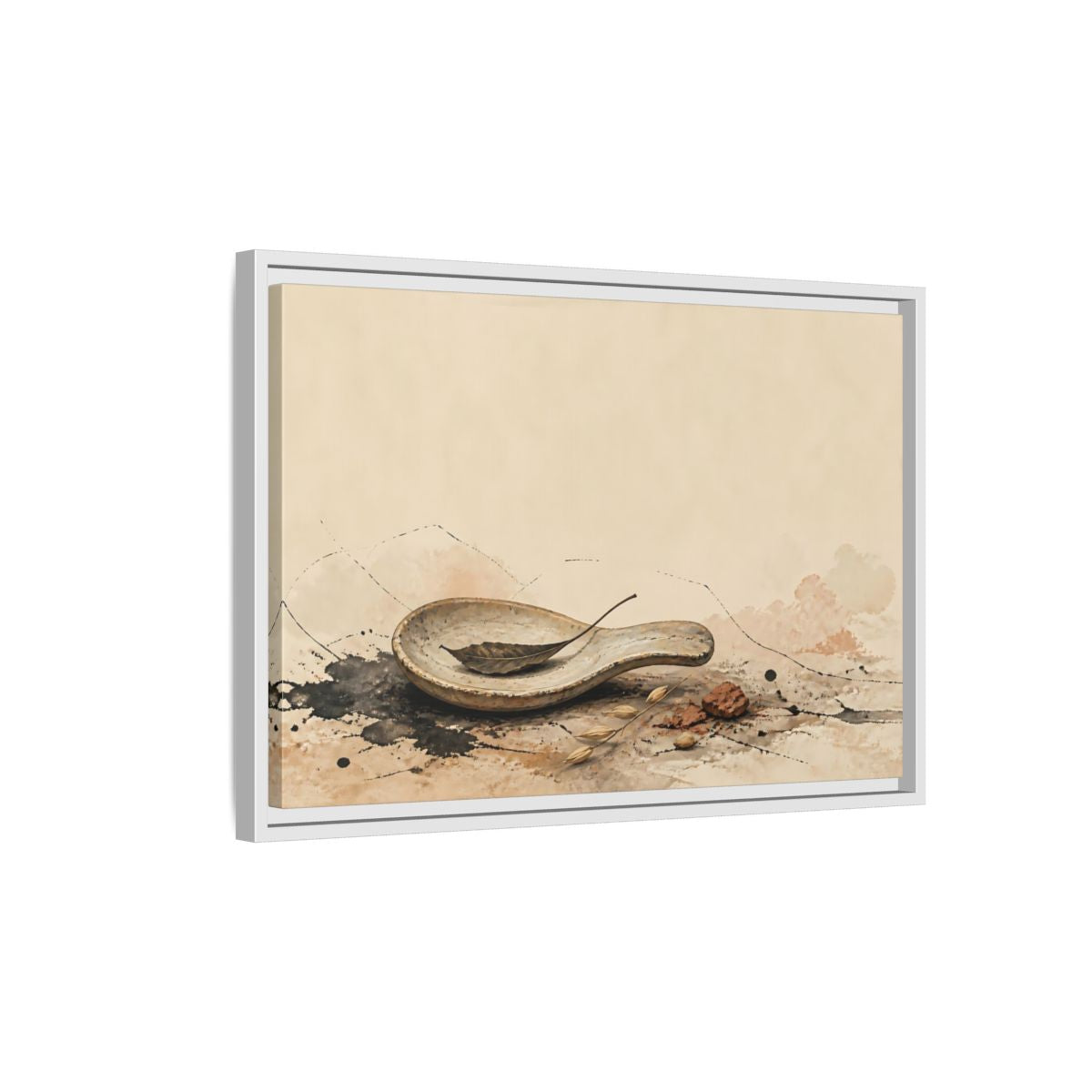 Side Mockup 1. Spoon Rest With Dried Leaf shown as framed canvas print