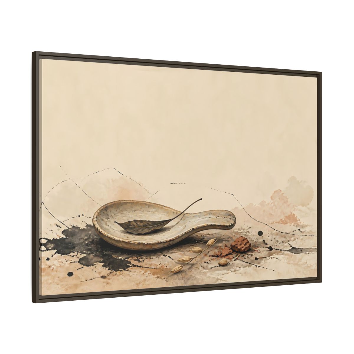 Side Mockup 8. Spoon Rest With Dried Leaf shown as framed canvas print