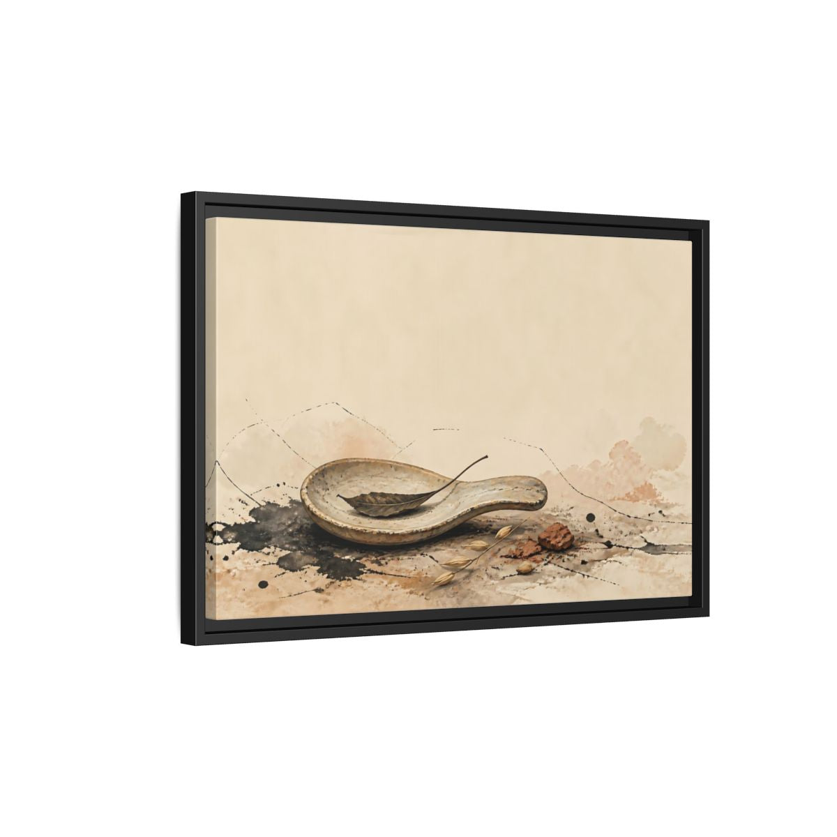 Side Mockup 3. Spoon Rest With Dried Leaf shown as framed canvas print