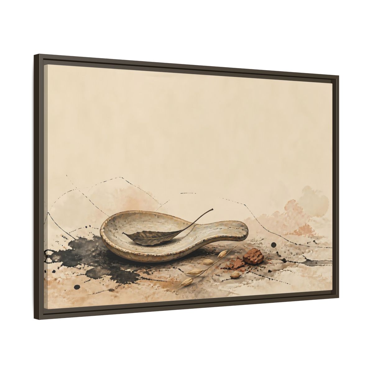 Main Mockup. Spoon Rest With Dried Leaf shown as framed canvas print