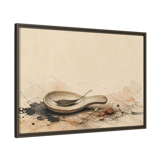 Main Mockup. Spoon Rest With Dried Leaf shown as framed canvas print