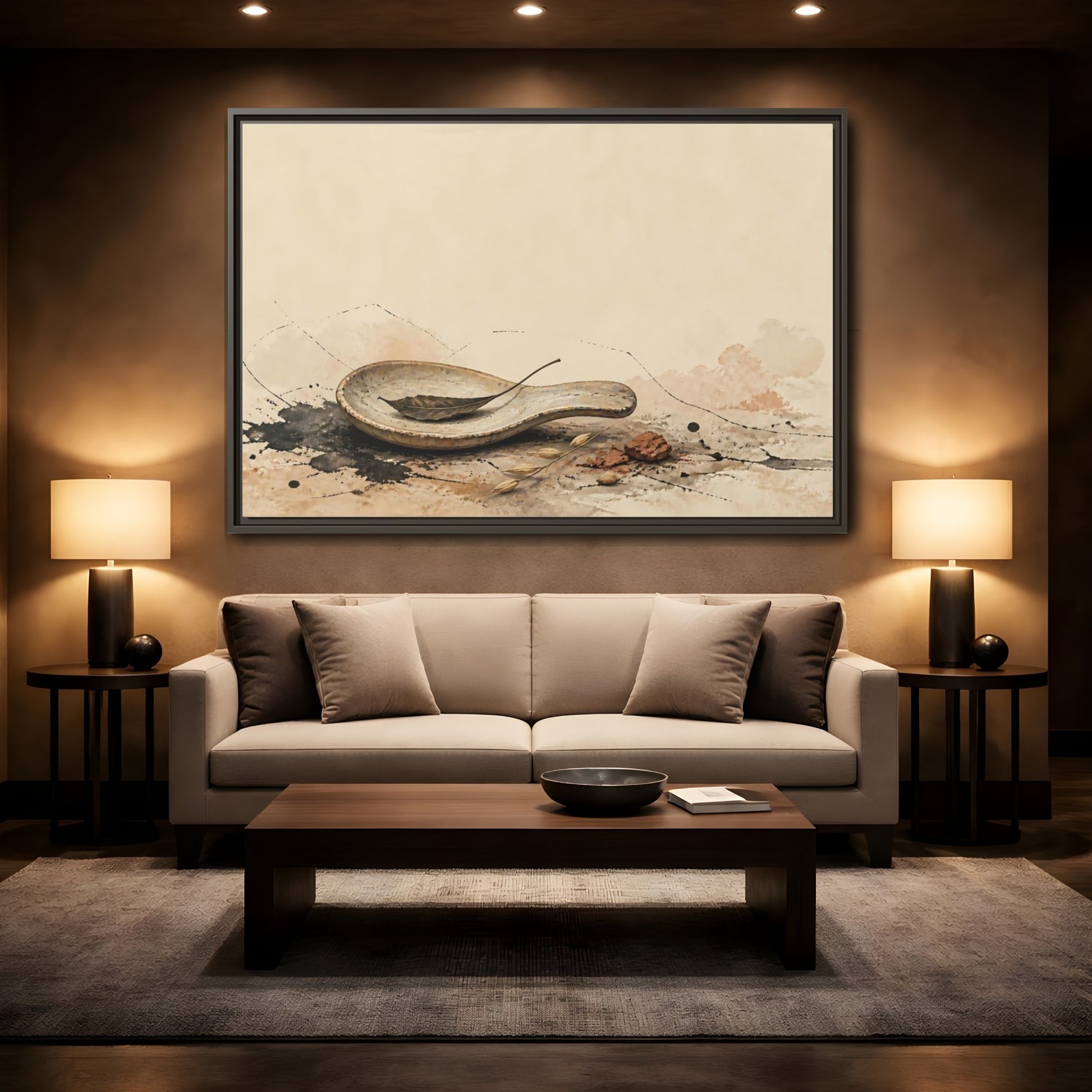 Mockup 2. Spoon Rest With Dried Leaf shown as framed canvas print