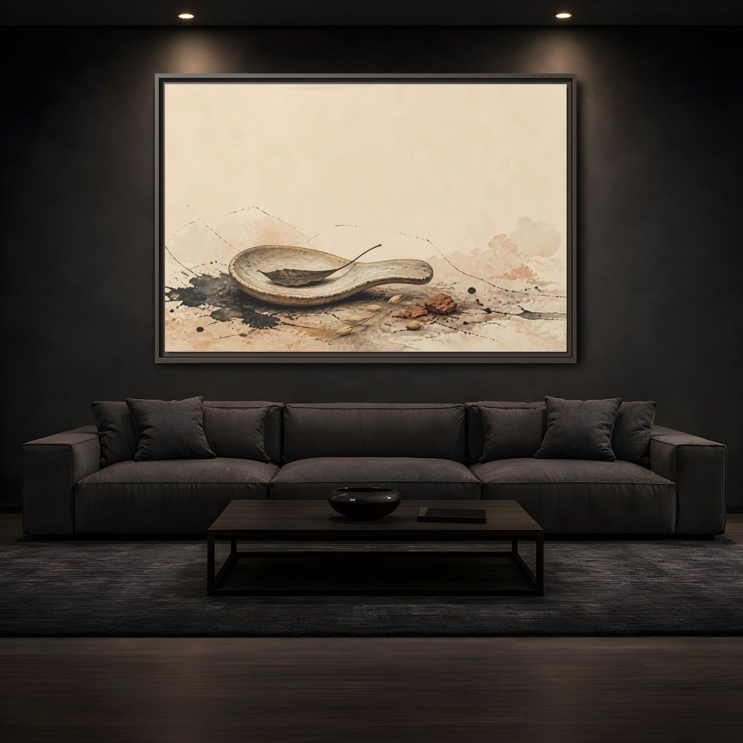 Mockup 3. Spoon Rest With Dried Leaf shown as framed canvas print