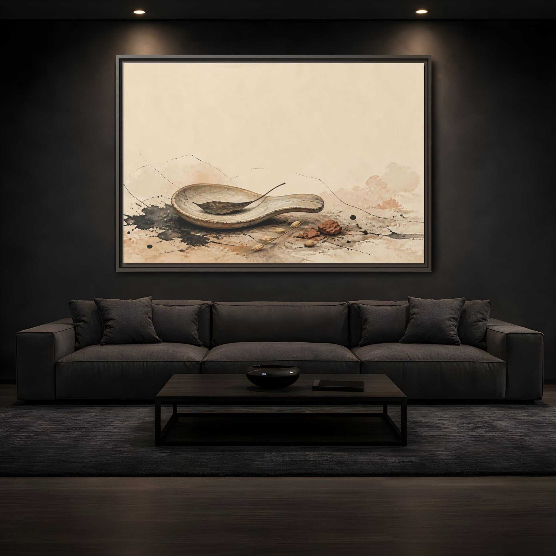 Mockup 3. Spoon Rest With Dried Leaf shown as framed canvas print