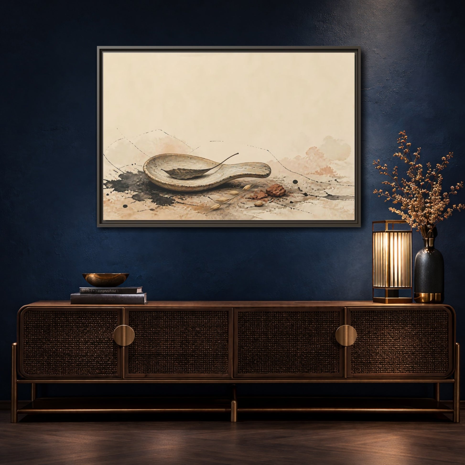 Mockup 4. Spoon Rest With Dried Leaf shown as framed canvas print
