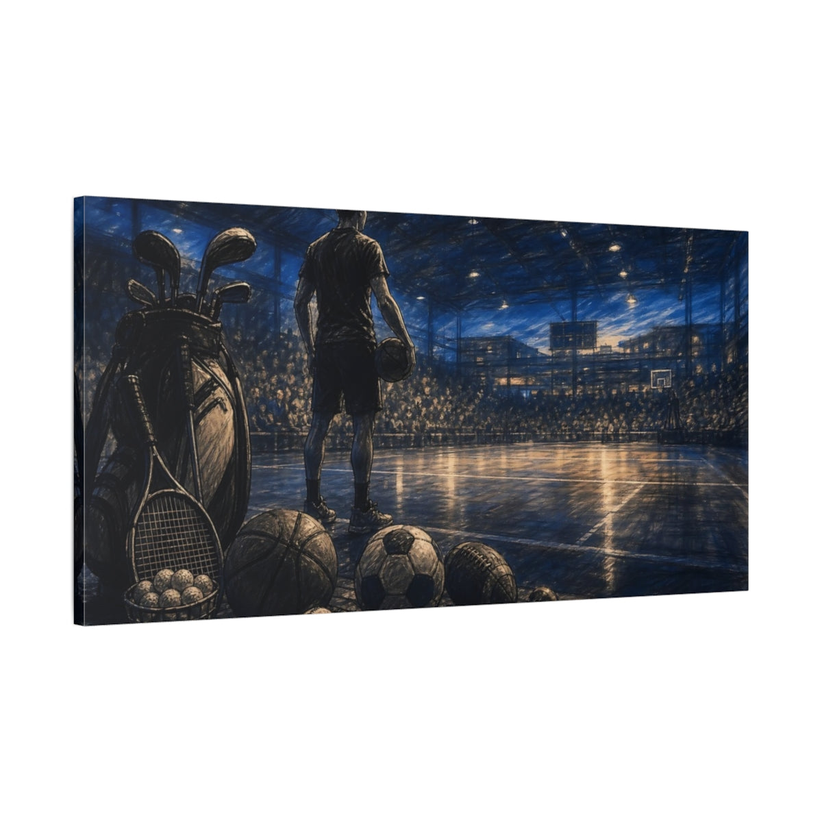 Main Mockup. Sports Athlete Dark Blue And Black shown as canvas print