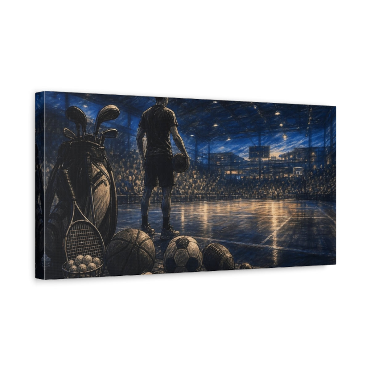 Side Mockup 3. Sports Athlete Dark Blue And Black shown as canvas print