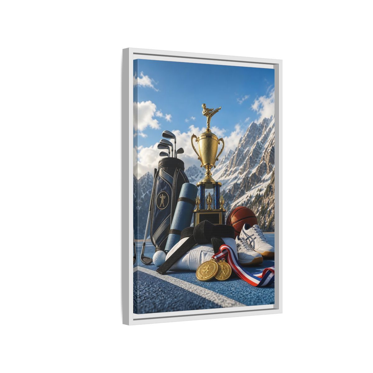 Side Mockup 1. Sports Sports Awards Sports Awards Gold shown as framed canvas print