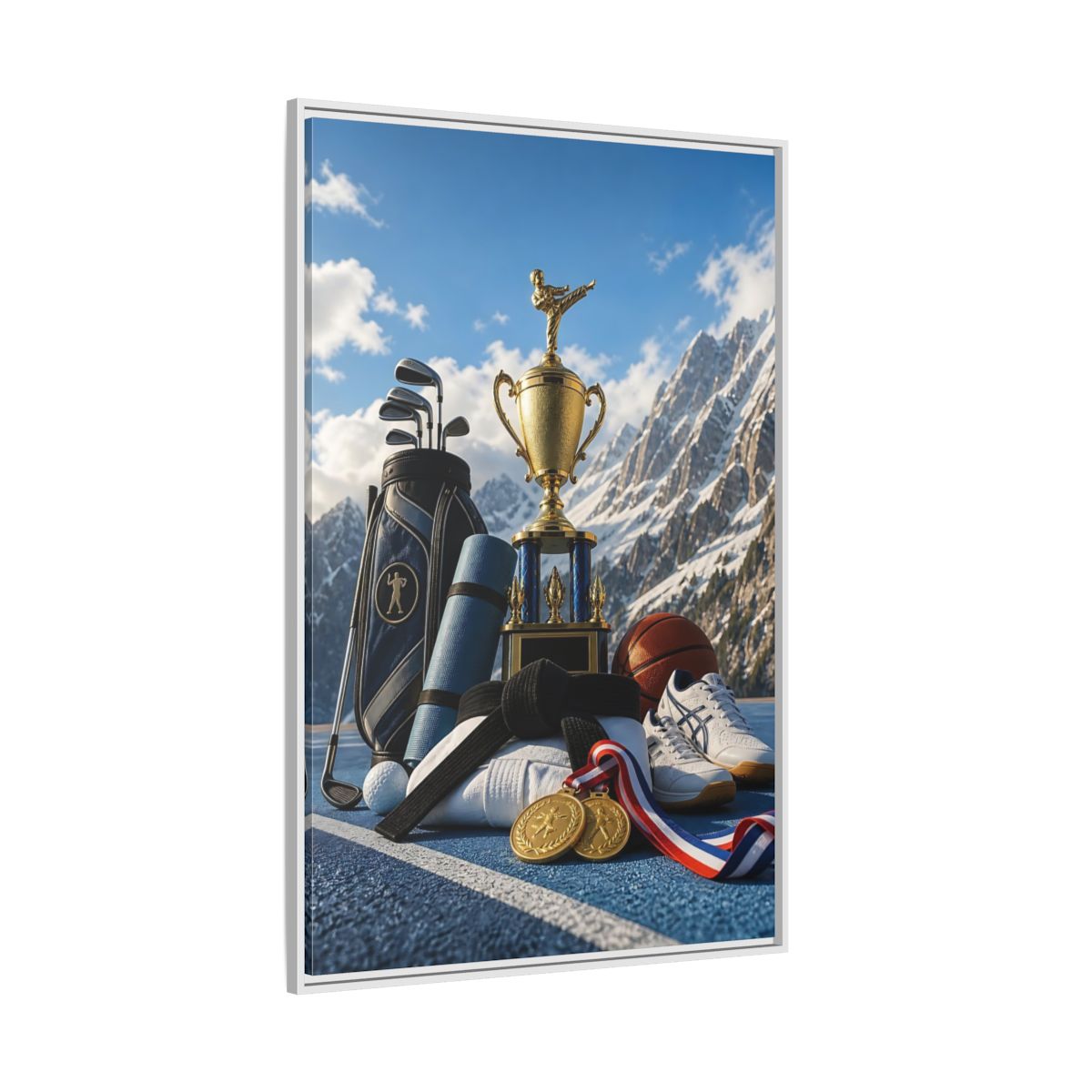 Side Mockup 7. Sports Sports Awards Sports Awards Gold shown as framed canvas print