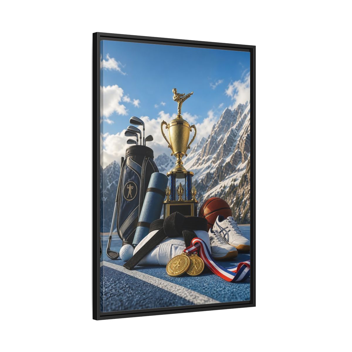 Side Mockup 13. Sports Sports Awards Sports Awards Gold shown as framed canvas print