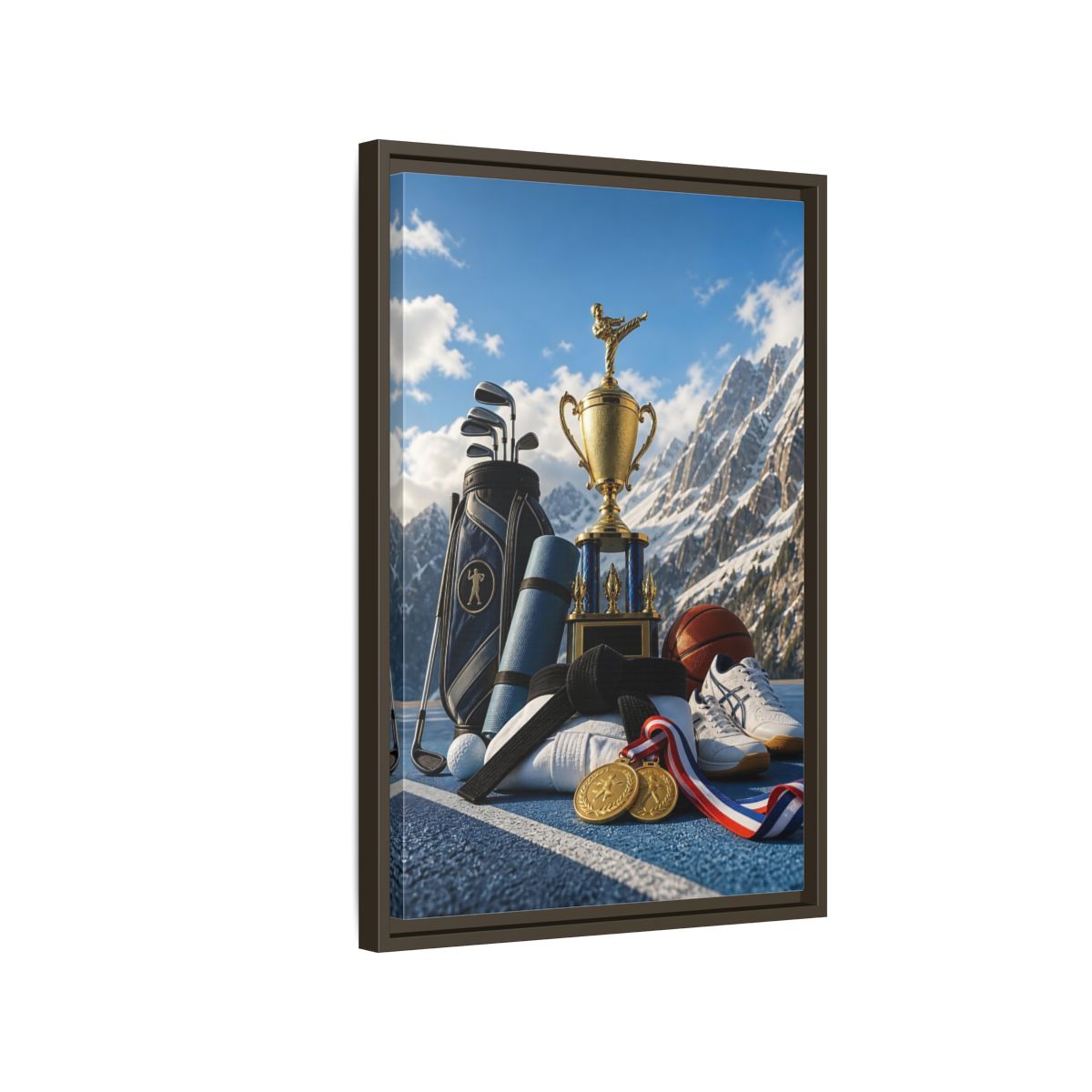 Side Mockup 2. Sports Sports Awards Sports Awards Gold shown as framed canvas print